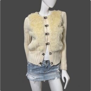 Y2K style Ann Taylor LOFT Faux Fur Hook Cardigan Cream Size M (S/M) NWT Coquette